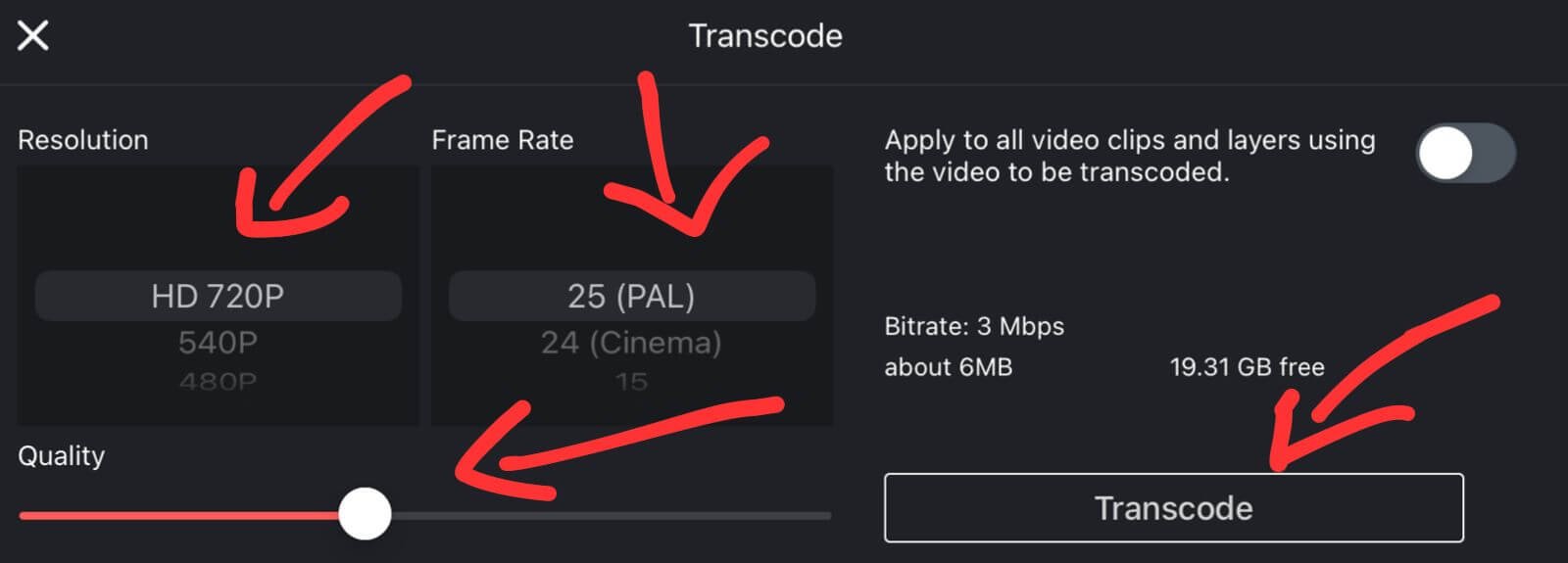 how to transcode in kinemaster