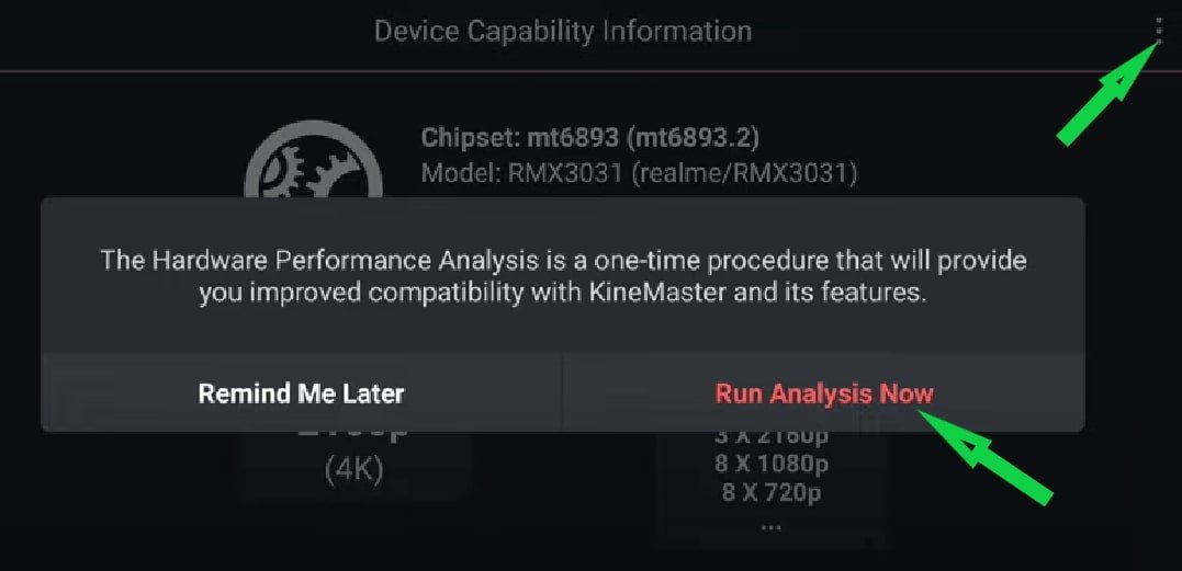 Running device capability analysis in KineMaster app